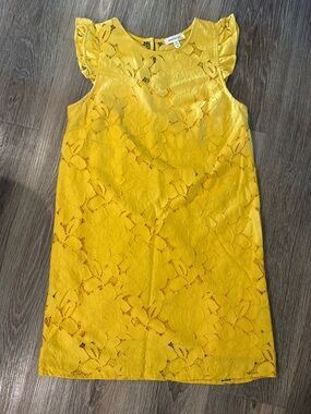 Bright Yellow Lace Flutter Sleeve Dress